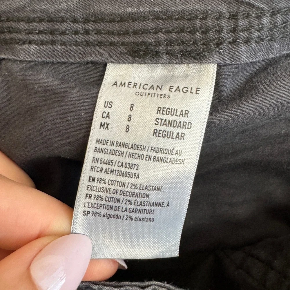 American Eagle Pants Womens 8 Black Cargo Stretch Wide Leg Y2K Utility Gorpcore - Picture 4 of 10